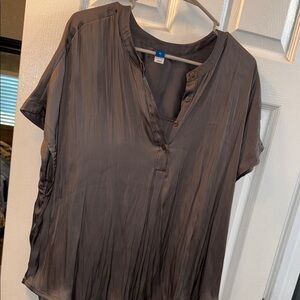 Old Navy Gray Relaxed Blouse with Mandarin Collar